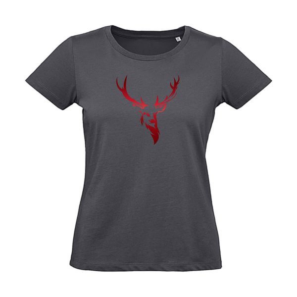 Damen T-Shirt mit rotem Hirsch Aufdruck