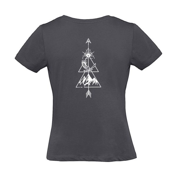 Dunkelgraues Damen T-Shirt mit Berg und Adler Motiv