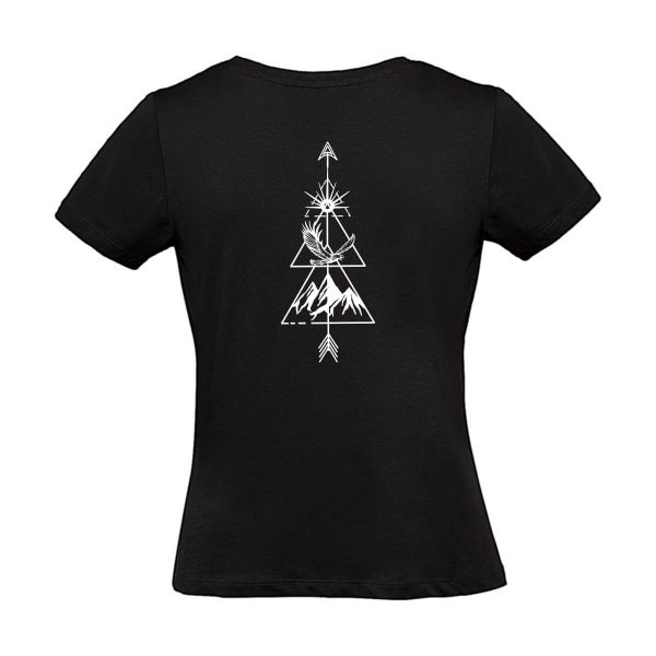 Schwarzes Damen T-Shirt mit Berg und Adler Motiv