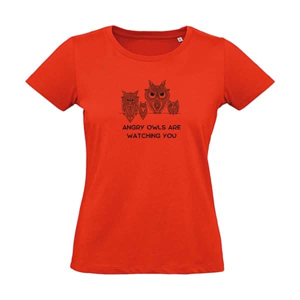 Rotes Damen T-Shirt mit Eulen Aufdruck