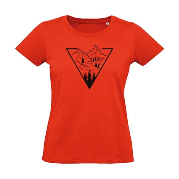 Rotes Damen T-Shirt mit Berg Motiv