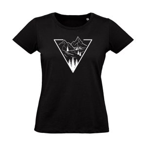 Schwarzes Damen T-Shirt mit Berg Motiv