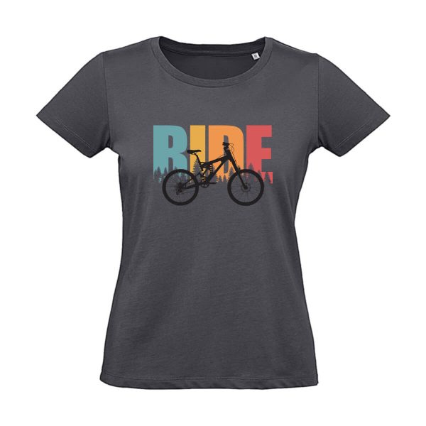 Graues Damen T-Shirt mit Ride Aufschrift