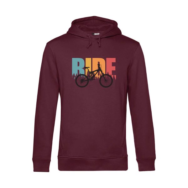 Gipfelband Unisex Organic Hoodie-burgundy mit Ride Aufschrift